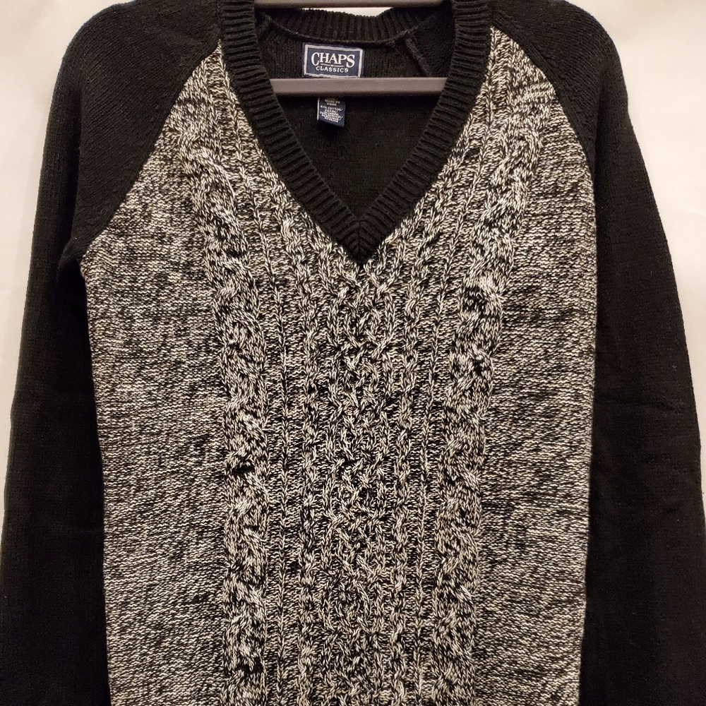 Chaps black and white v-neck sweater